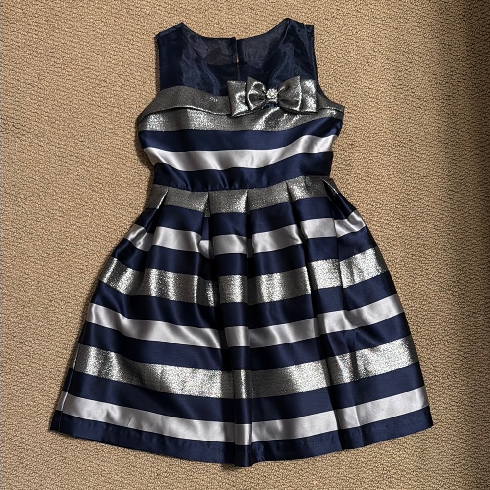 Bonnie Jean Blue and White Embellished Fit and Flare Dress